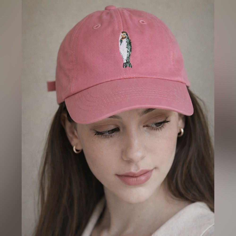 Pink Baseball Cap with fish Embroidery